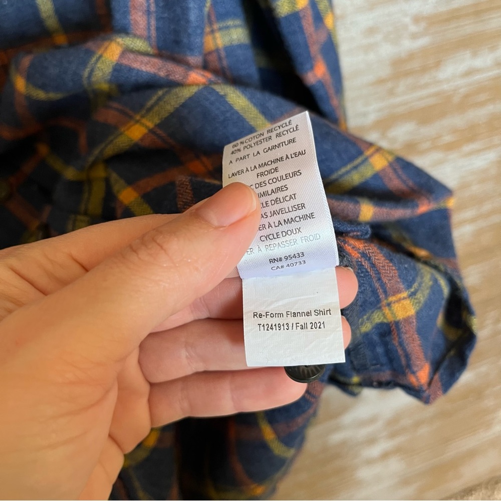 Toad&Co Navy Blue Plaid Button-Down Shirt with Yellow & Red Accents - Picture 5 of 5